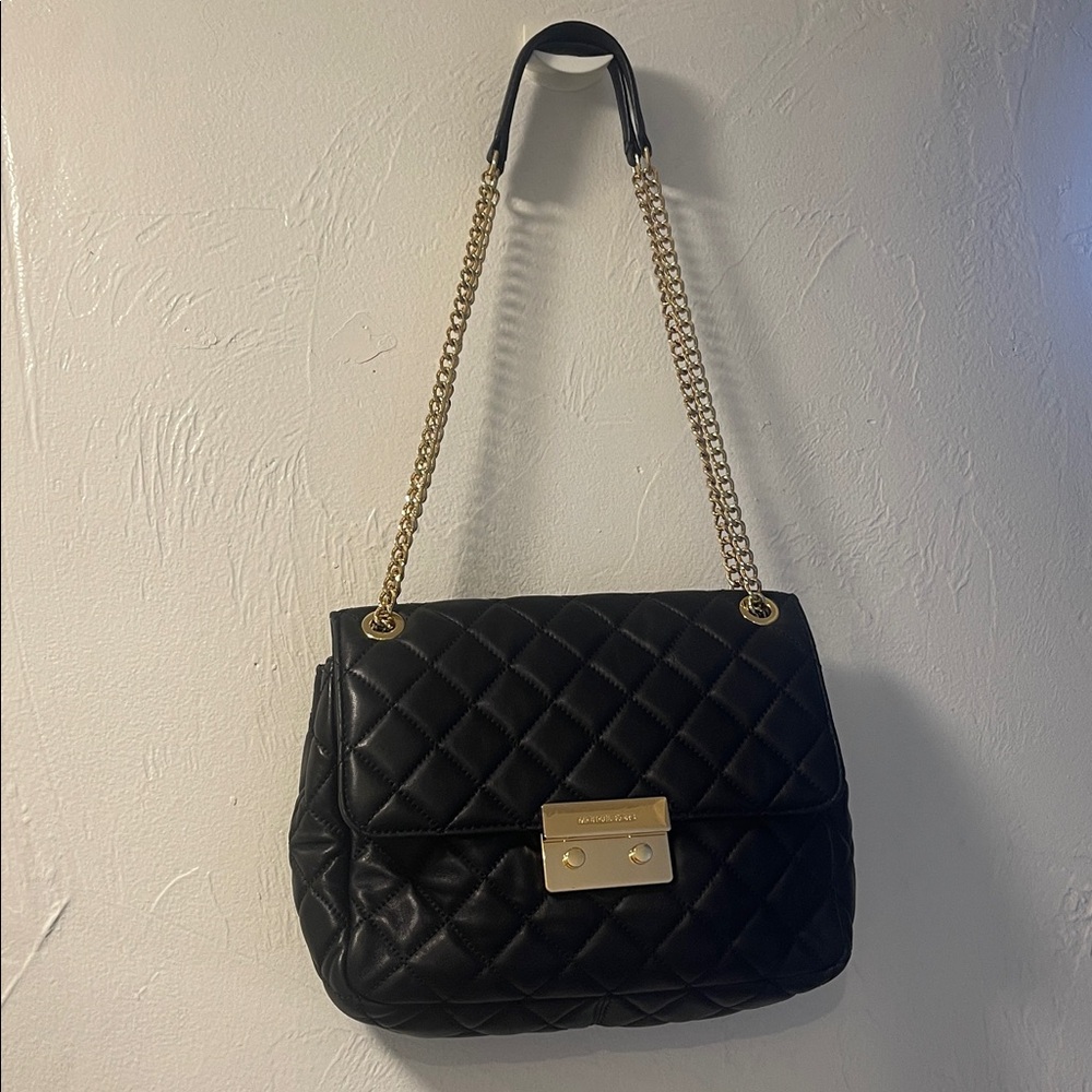 Michael Kors Black Quilted Shoulder Bag with Gold Chain